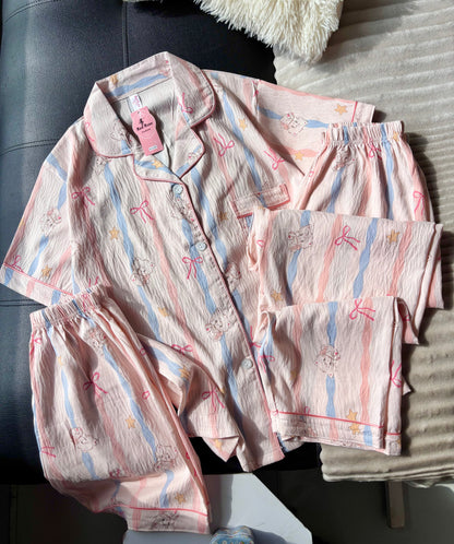 Pastel Ribbon 3 Piece Night Suit