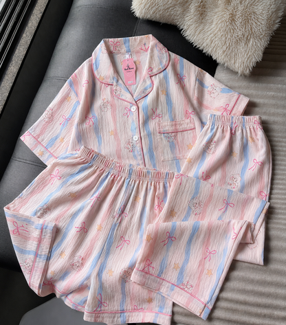 Pastel Ribbon 3 Piece Night Suit