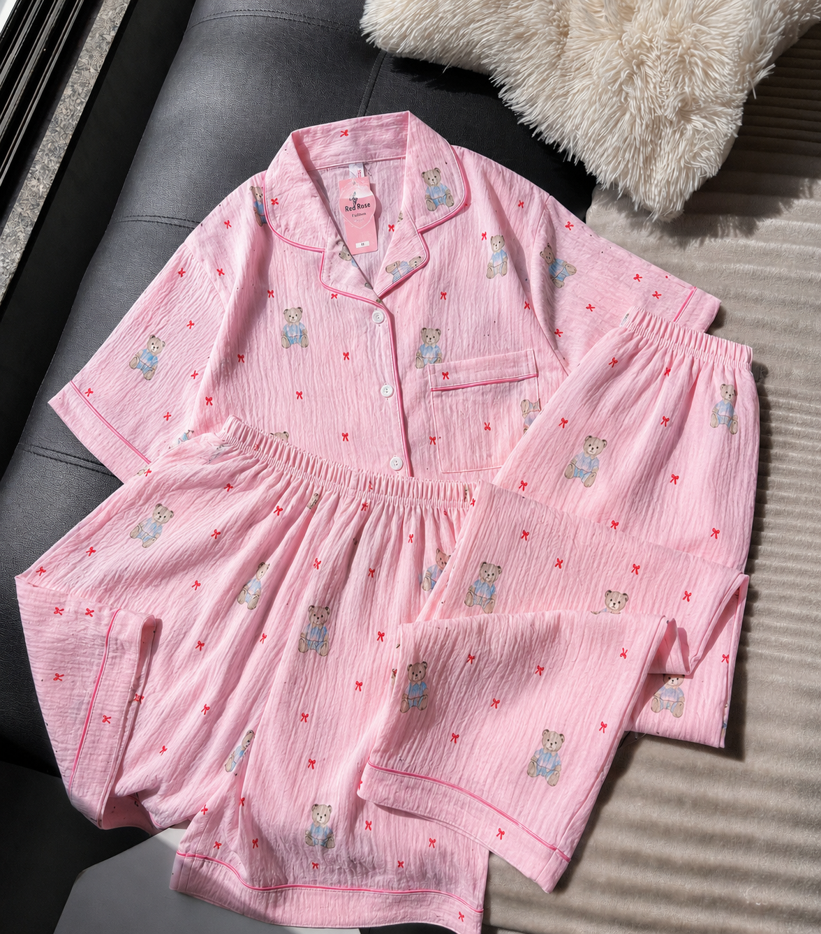 Baby Bear Pink 3 Piece Night Suit