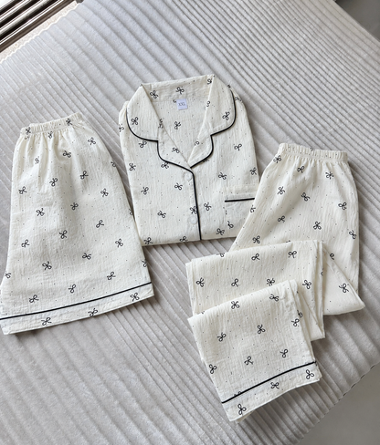 Tiny Bow Beige 3 Piece Night Suit