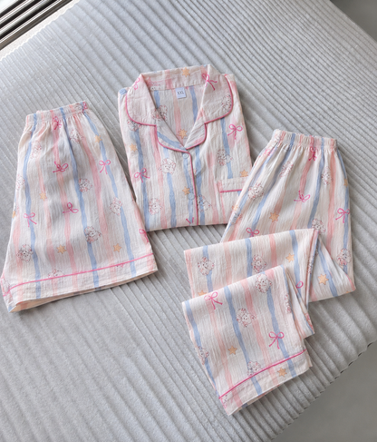 Pastel Ribbon 3 Piece Night Suit