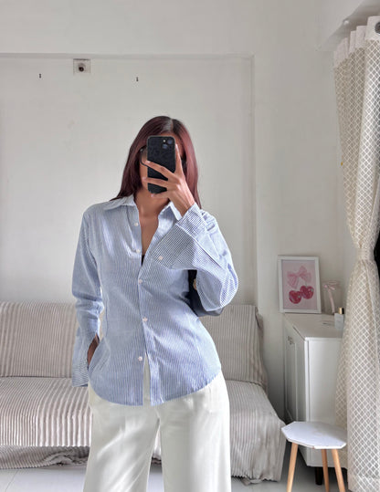 Blue & White Striped Fitted Shirt (Corset back)