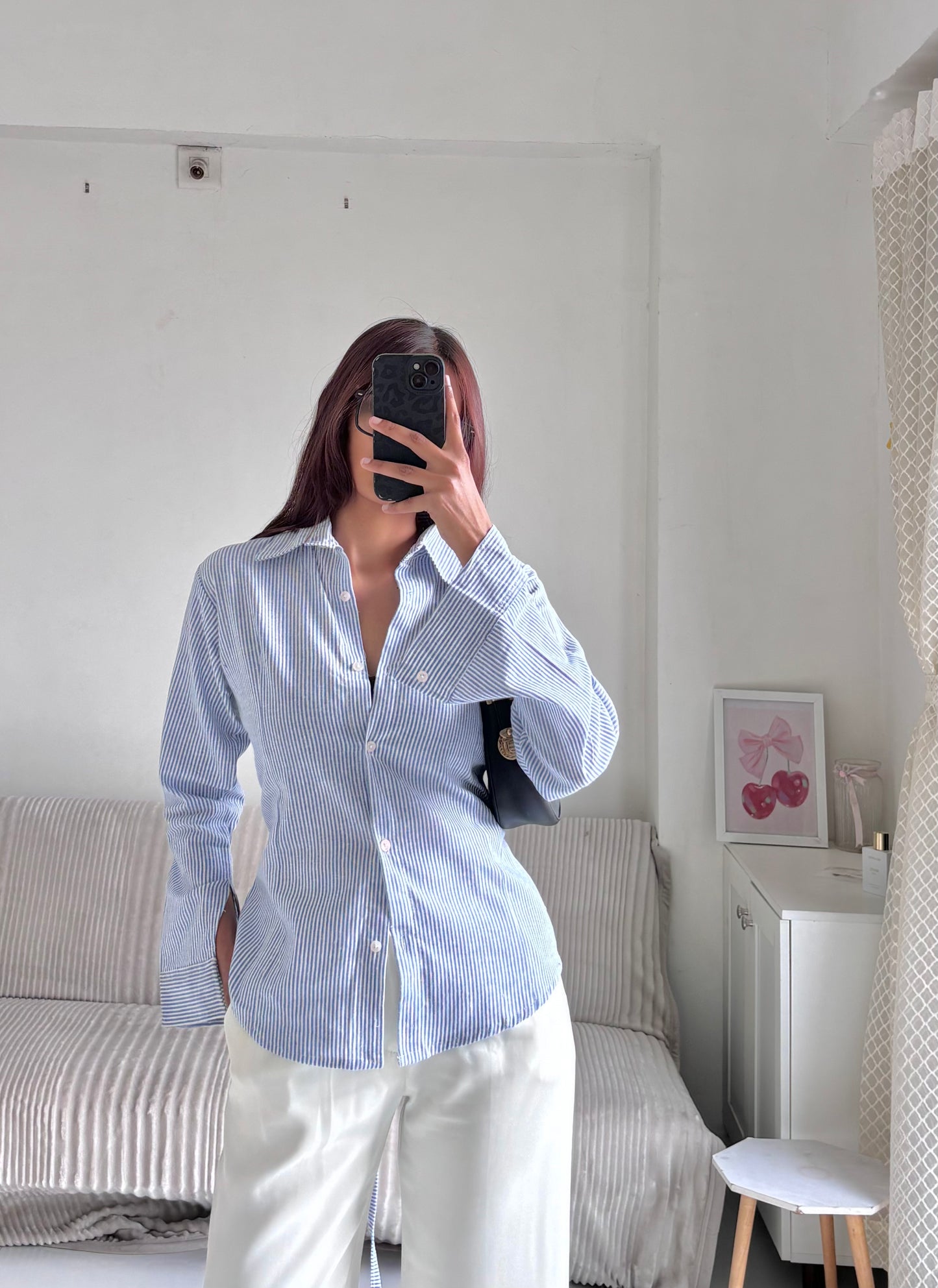 Blue & White Striped Fitted Shirt (Corset back)