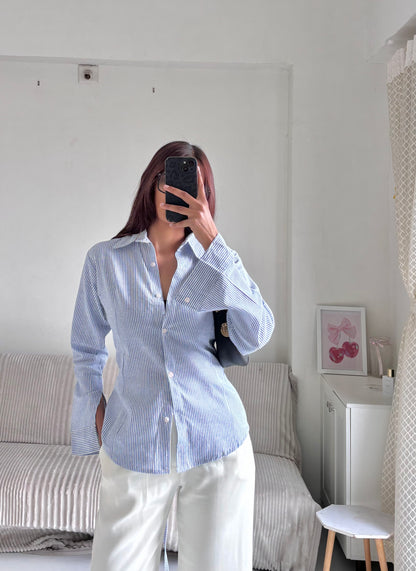 Blue & White Striped Fitted Shirt (Corset back)