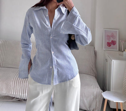 Blue & White Striped Fitted Shirt (Corset back)