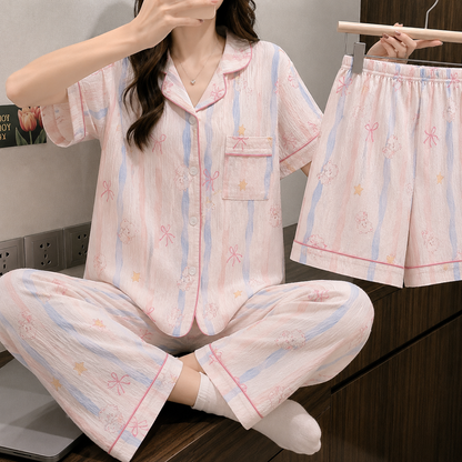 Pastel Ribbon 3 Piece Night Suit