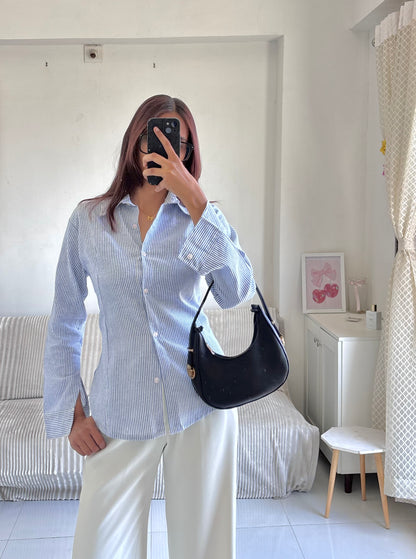 Blue & White Striped Fitted Shirt (Corset back)