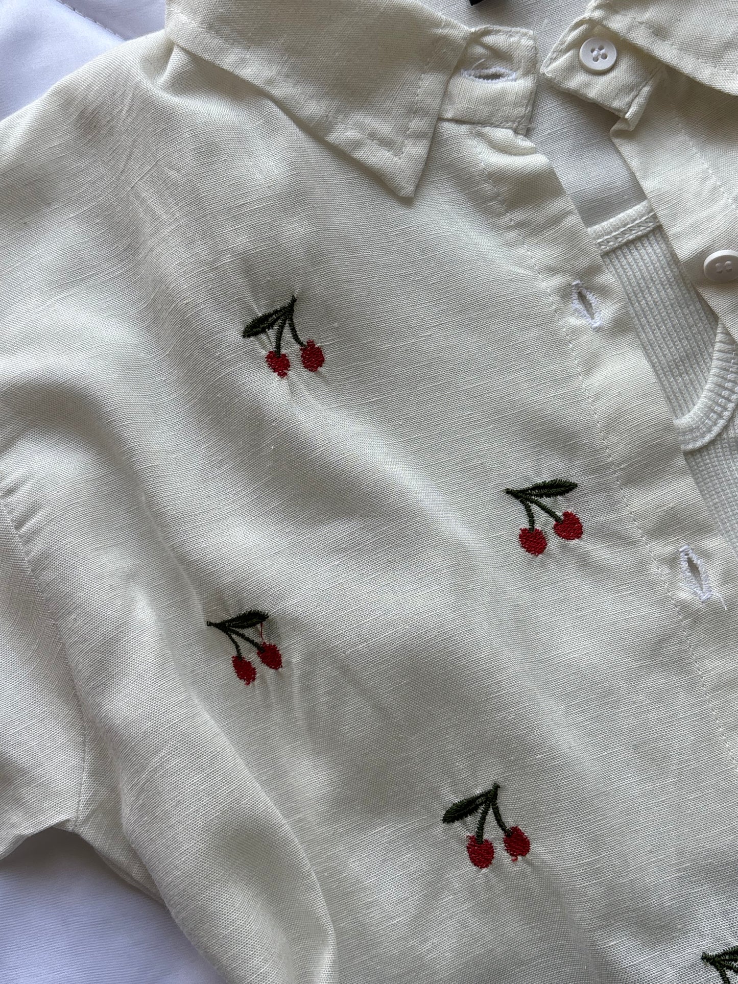Cherry Embroidery White Shirt