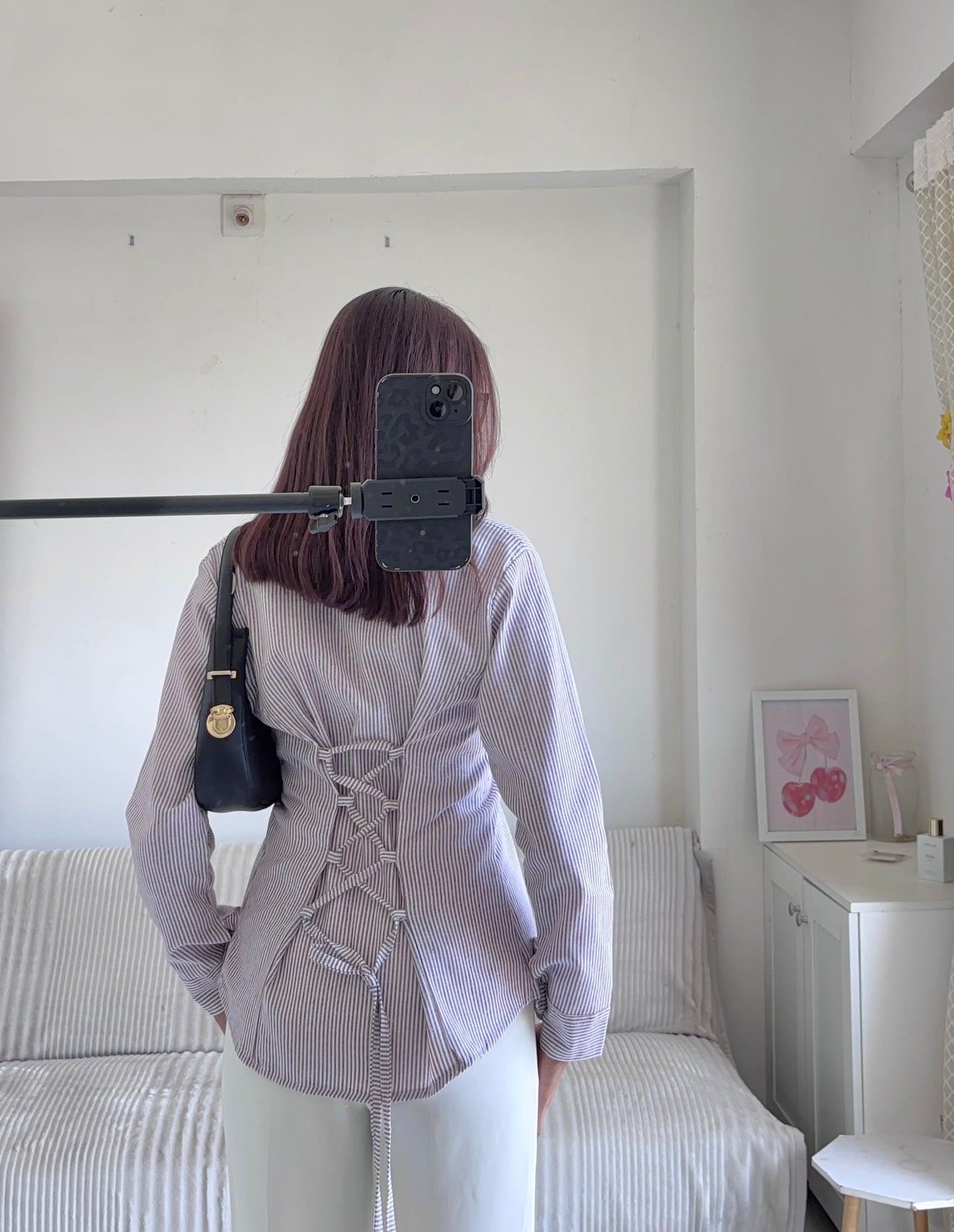Magenta Purple Striped Fitted Shirt (Corset back)