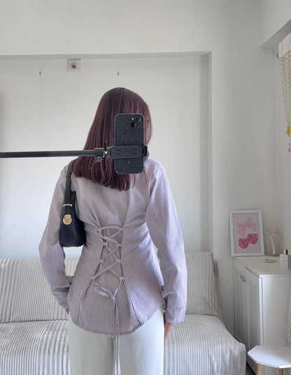 Magenta Purple Striped Fitted Shirt (Corset back)