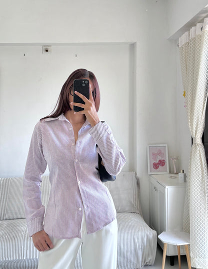 Magenta Purple Striped Fitted Shirt (Corset back)