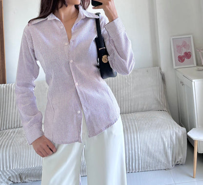 Magenta Purple Striped Fitted Shirt (Corset back)