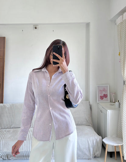 Magenta Purple Striped Fitted Shirt (Corset back)