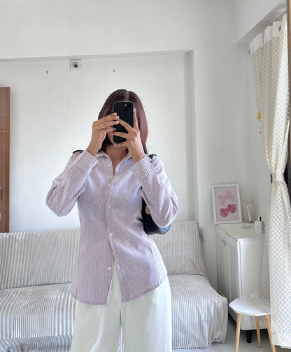 Magenta Purple Striped Fitted Shirt (Corset back)
