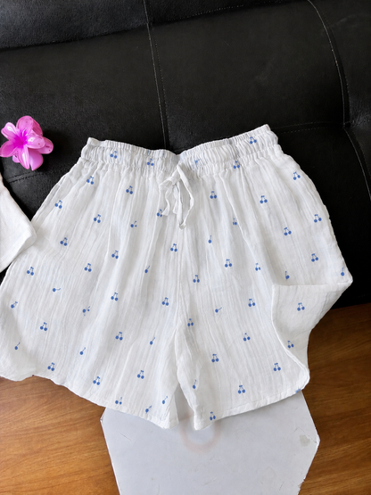 White Cherry Mul Cotton Shorts