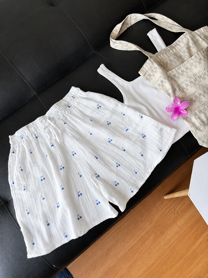 White Cherry Mul Cotton Shorts