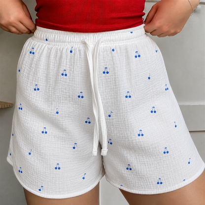 White Cherry Mul Cotton Shorts