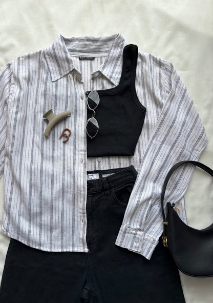 White Linen Striped Shirt