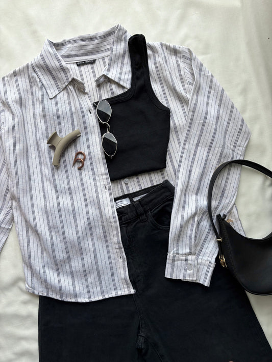 White Linen Striped Shirt