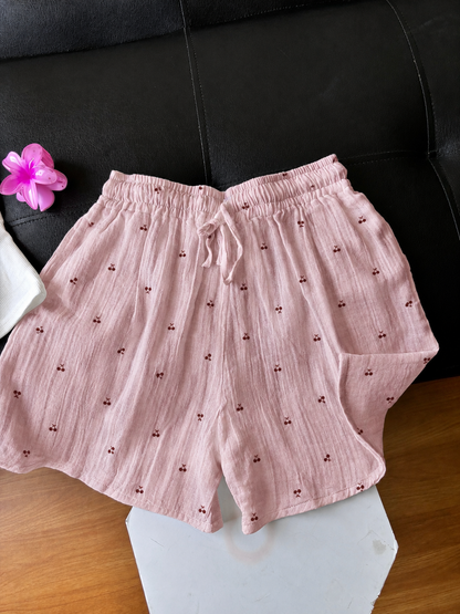 Pink Cherry Mul Cotton Shorts