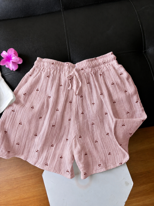 Pink Cherry Mul Cotton Shorts
