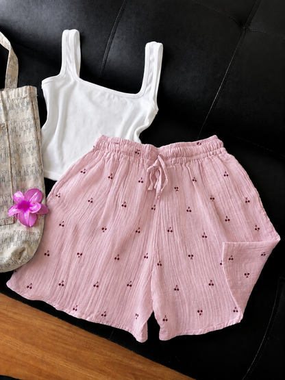 Pink Cherry Mul Cotton Shorts