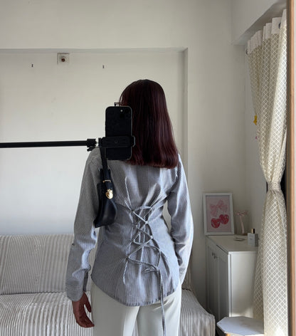 Black & White Striped Fitted Shirt (Corset back)