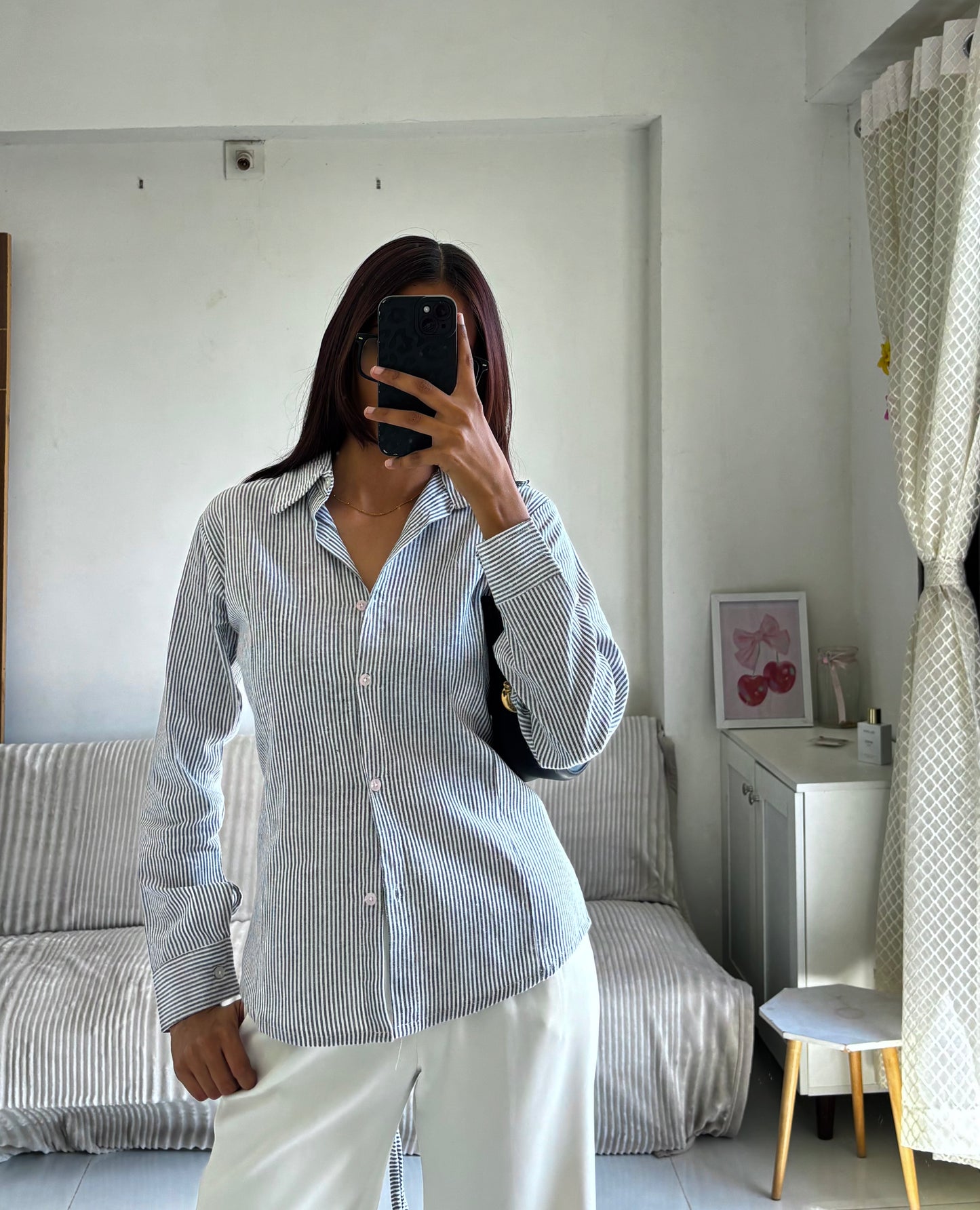Black & White Striped Fitted Shirt (Corset back)