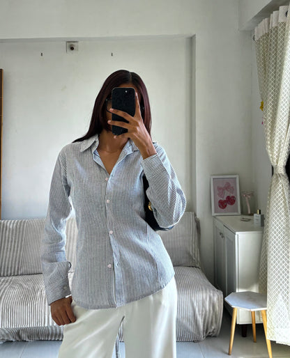 Black & White Striped Fitted Shirt (Corset back)