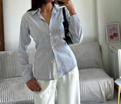 Black & White Striped Fitted Shirt (Corset back)