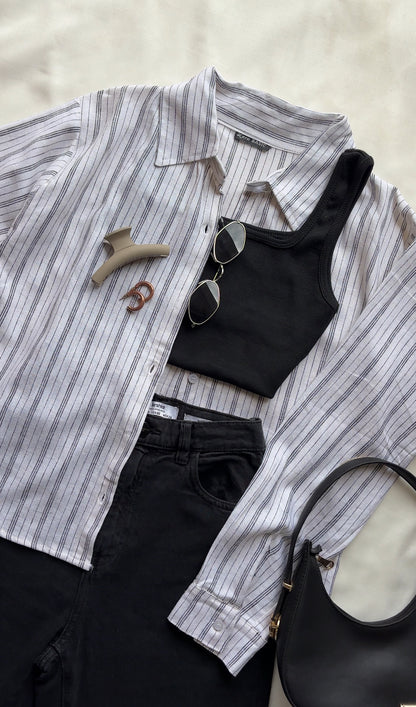 White Linen Striped Shirt