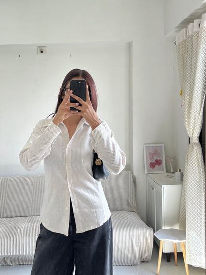 Beige & White Striped Fitted Shirt (Corset back)