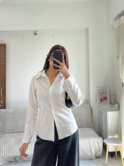 Beige & White Striped Fitted Shirt (Corset back)