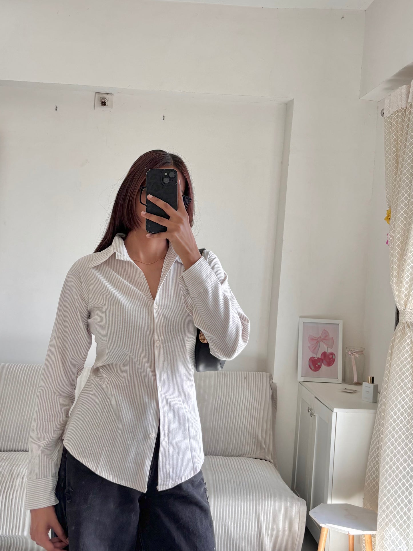 Beige & White Striped Fitted Shirt (Corset back)