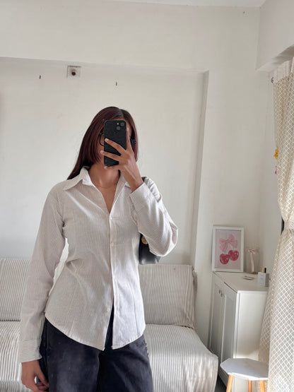 Beige & White Striped Fitted Shirt (Corset back)