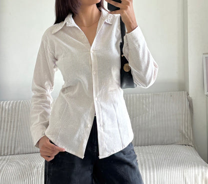 Beige & White Striped Fitted Shirt (Corset back)