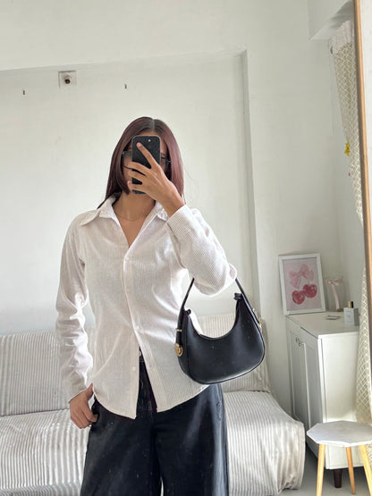 Beige & White Striped Fitted Shirt (Corset back)