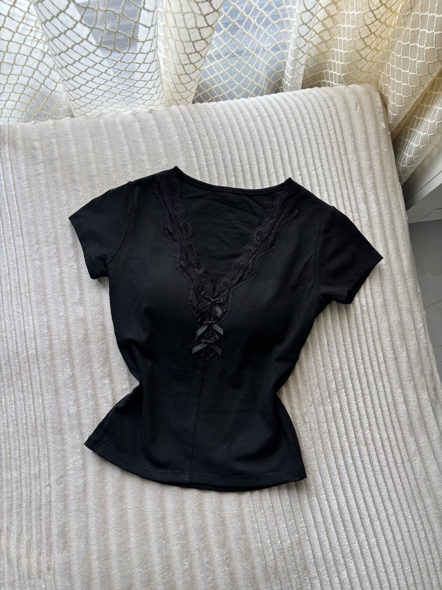 Coquette Lace V-neck Built-in Bra Tops