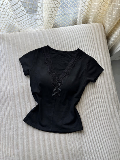 Coquette Lace V-neck Built-in Bra Tops