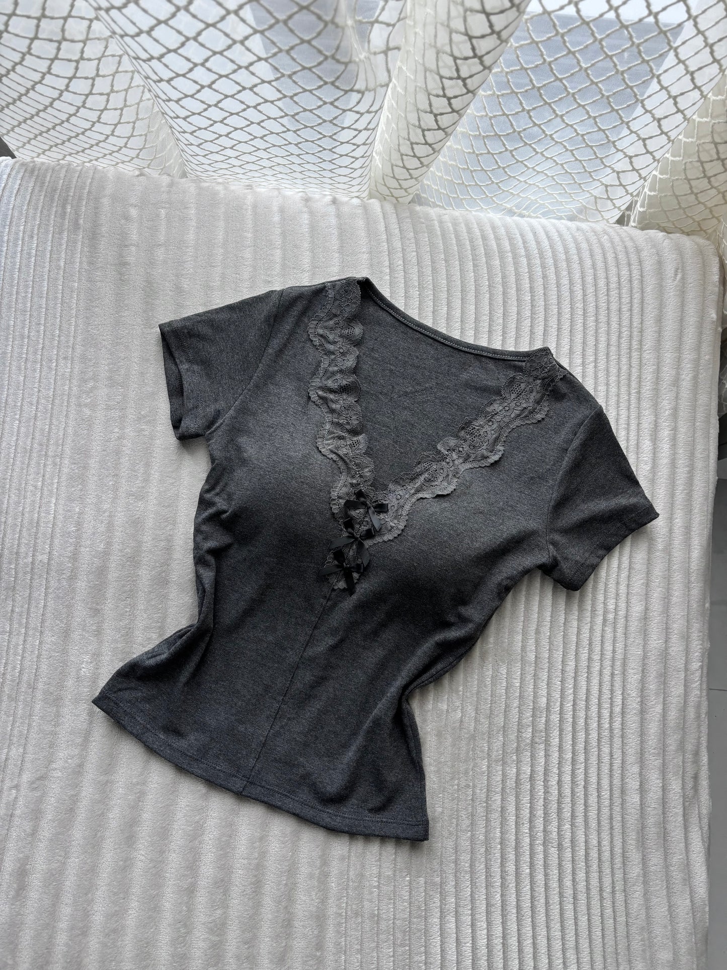 Coquette Lace V-neck Built-in Bra Tops