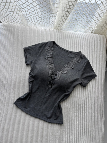 Coquette Lace V-neck Built-in Bra Tops
