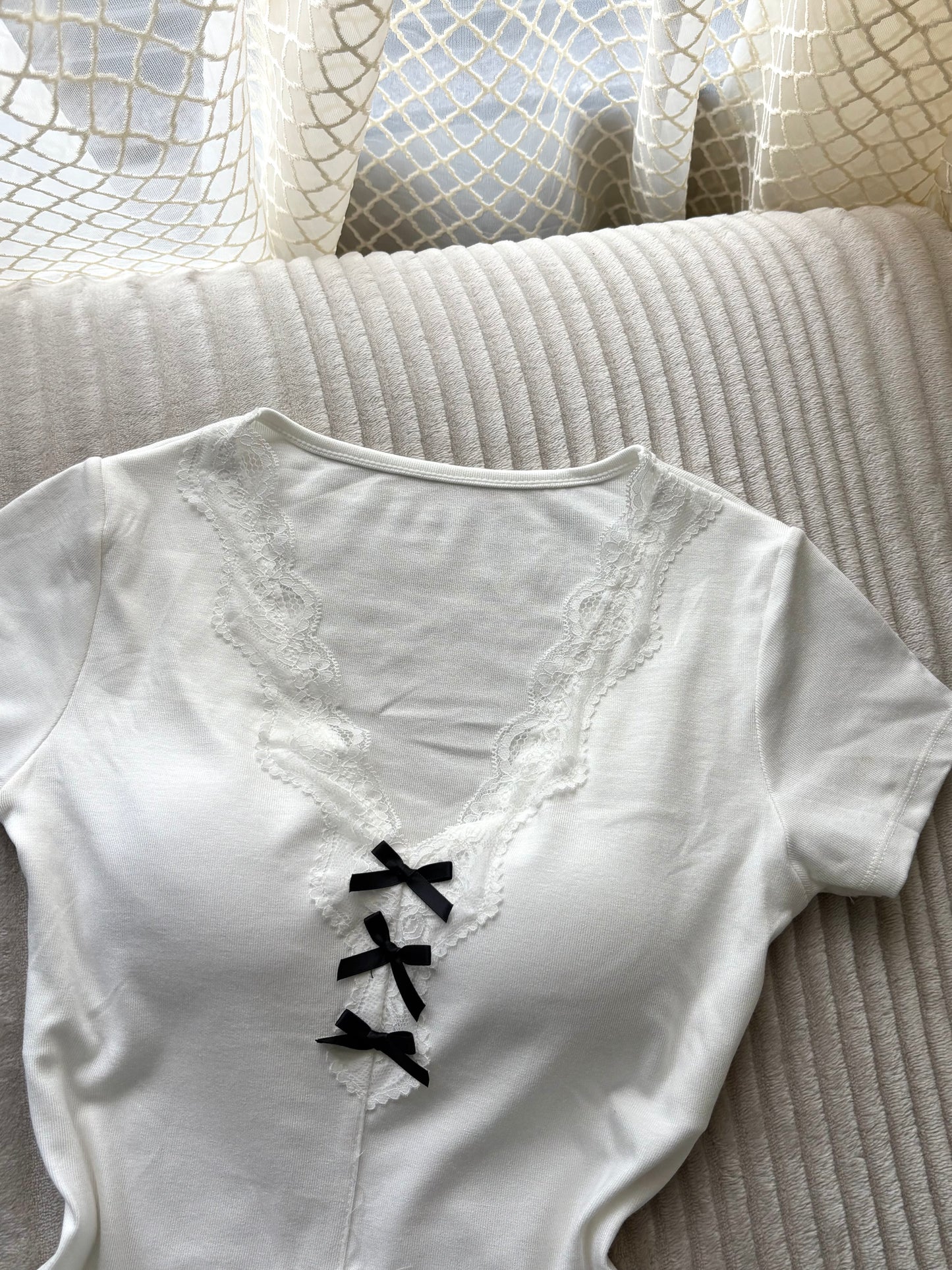 Coquette Lace V-neck Built-in Bra Tops