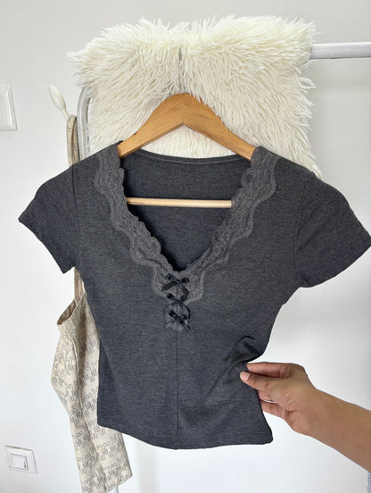 Coquette Lace V-neck Built-in Bra Tops