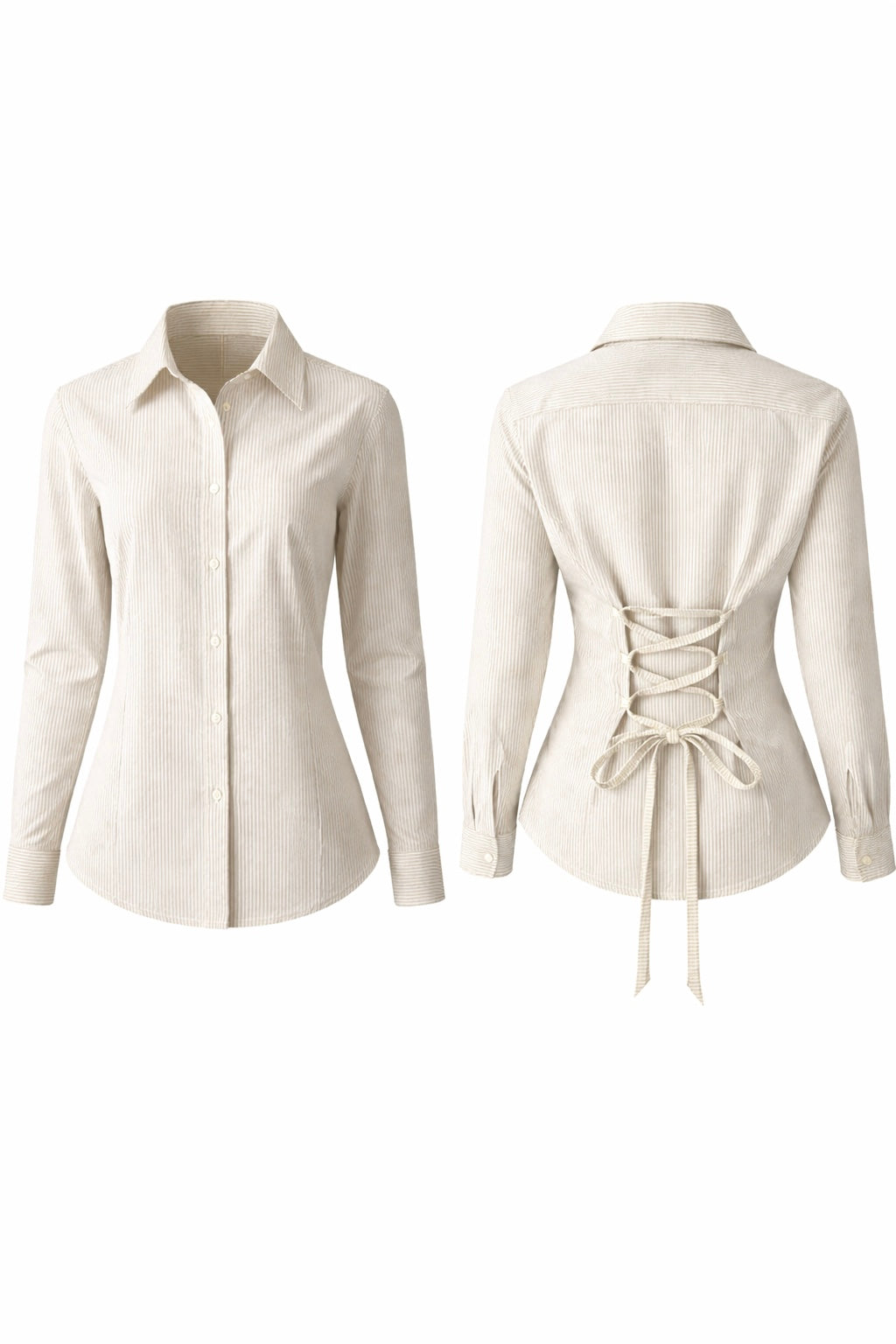Beige & White Striped Fitted Shirt (Corset back)