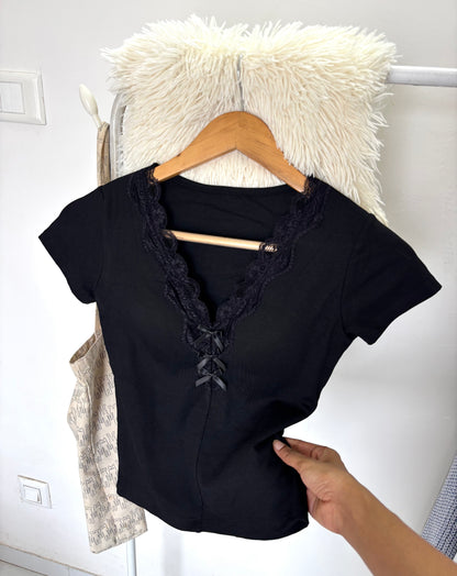 Coquette Lace V-neck Built-in Bra Tops
