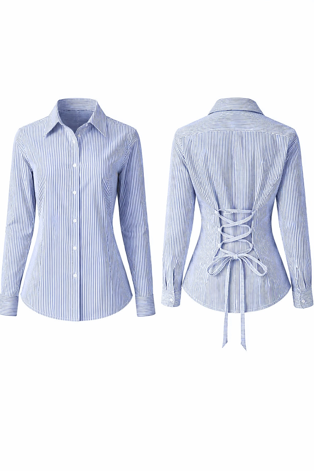 Blue & White Striped Fitted Shirt (Corset back)
