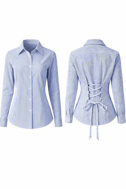 Blue & White Striped Fitted Shirt (Corset back)
