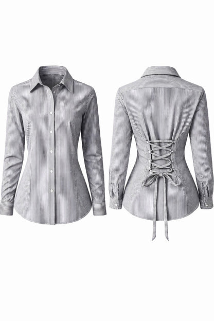Black & White Striped Fitted Shirt (Corset back)