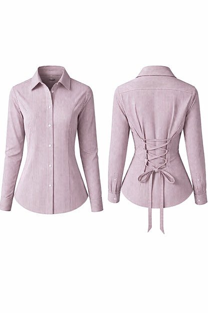 Magenta Purple Striped Fitted Shirt (Corset back)