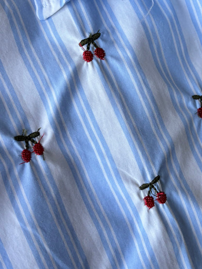 Blue Cherry Embroidery Shirt